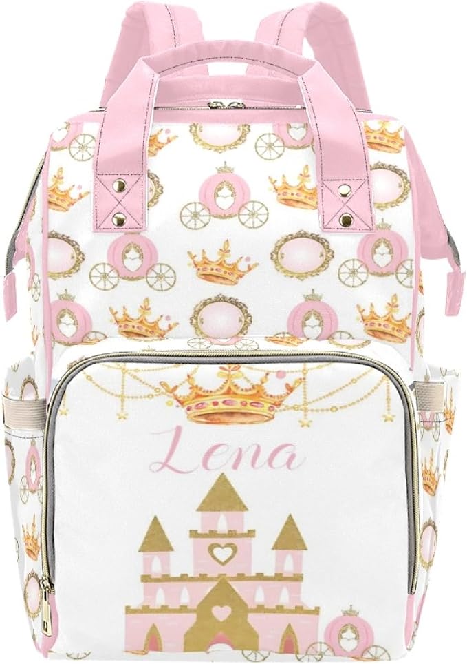Custom Diaper Bag Backpack with Name Personalized Princess Crown Nappy Bag for Mommy Mother's Day Gift Customized Adjustable Shoulders Nursing Bag Daypack by Noverbibi