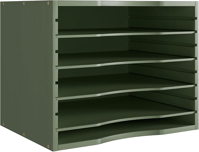 Bamjoy Bamboo 5 Tier Desktop Organizer, Paper Organizer Mail Sorter, File Holder Letter Document Storage with Adjustable Shelves for School Home Office, Forest Green - Image 2