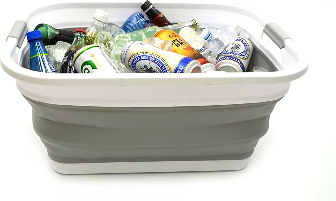 SAMMART Set of 2-41L(10.8 gallon) Collapsible Plastic Laundry Basket-Pop Up Storage Container-Portable Washing Tub-Space Saving Hamper/Basket, Water capacity:32L(8.4 gallon) (2 rectangular, Grey) - Image 6