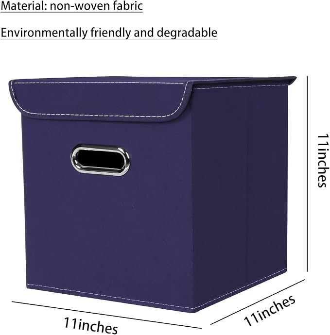 Closet Organizers Fabric Storage Bins With Lids Collapsible Cube Storages Organizer Basket With Handles,Storage Boxes for Clothes Storage,Office,Toys,3 Pack,（Navy Blue - Image 2