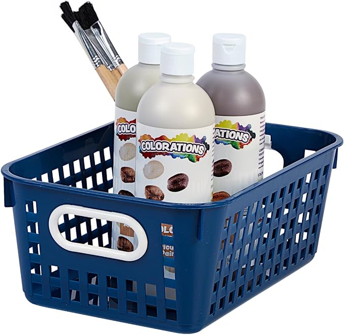 Really Good Stuff Medium Plastic Book Baskets, 11" x 7.5" x 4.5", 6-Pack | Navy, Versatile Storage Solution for Classroom, Home & Office, Storage, Multi-Purpose - Image 3