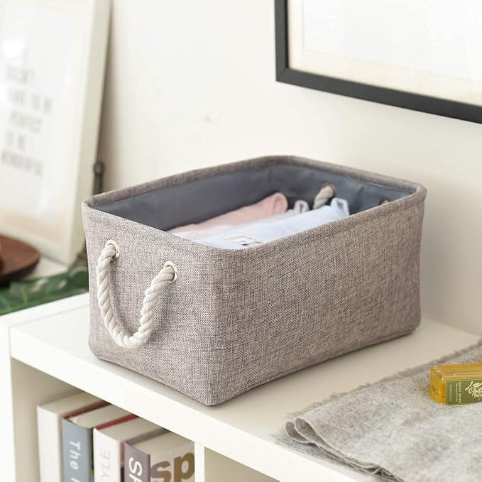 Storage Basket Fabric Sturdy Canvas Storage Bins Organizer with Handles for Clothes and Storage Foldable Storage Boxes Cubes - Image 2