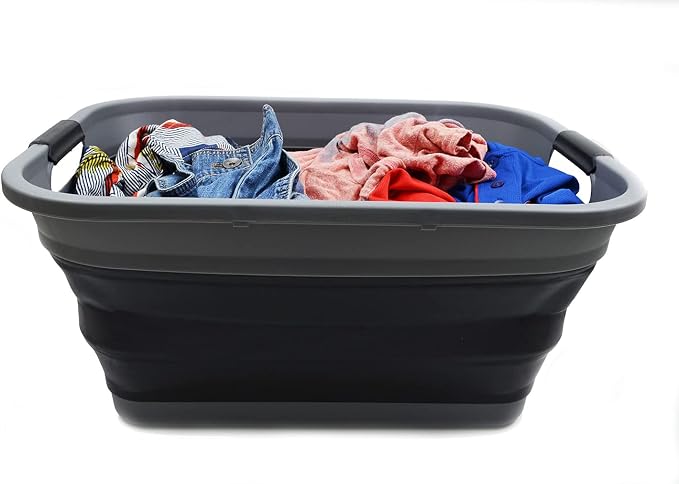 SAMMART 41L (10.8 Gallon) Collapsible Plastic Laundry Basket - Foldable Pop Up Storage Container/Organizer - Portable Washing Tub, Water Capacity: 32L (8.4 Gallon) (2, Grey/Black) - Image 7