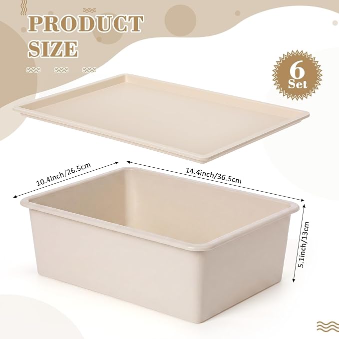 6 Pcs Plastic Storage Bins with Lids Stackable Storage Containers Durable Box Baskets for Organizing Shelves Playroom Classroom Office (Large,White) - Image 2