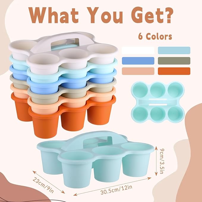 6 Pack Classroom Caddy Organizer with Handle, 6 Compartments, Morandi | Stackable Plastic Table Caddies, 12x9x3.5 In, caddy Organizer for School Supplies, Crayons, Pencils, Crafts and Drink Cups - Image 2
