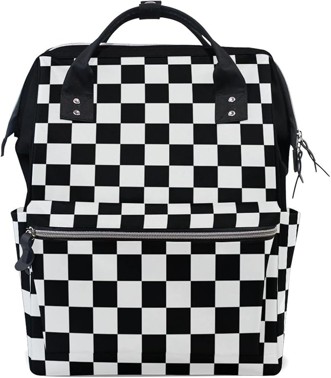 Large Capacity Baby Diaper Bag Waving Checkered Flag Car Racing Durable Multi Function Travel Backpack by DERLONKAJE
