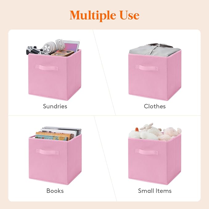 Lifewit Storage Cubes, 11 Inch Organizer Bins, 18L Pink, 6 Packs | Foldable Decorative Fabric Storage Baskets for Organizing Home Organizers with Handles for Shelves, Closet - Image 5