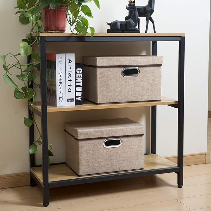 Collapsible Storage Cubes with Lids [1-Pack] Jute Fabric Foldable Storage Boxes Organizer Containers Baskets Bins with Cover for Home Bedroom Closet Office Nursery (14.9x9.8x9.8) - Image 3