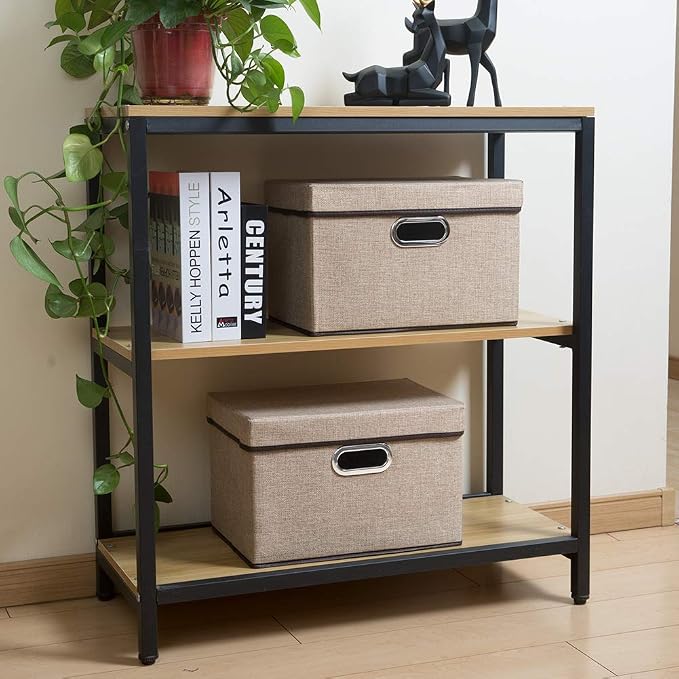 Collapsible Storage Containers with Lids [5-Pack] Jute Fabric Foldable Storage Bins Boxes Organizer Baskets Cube with Cover for Home Bedroom Closet Office Nursery (14.9x9.8x9.8) - Image 3