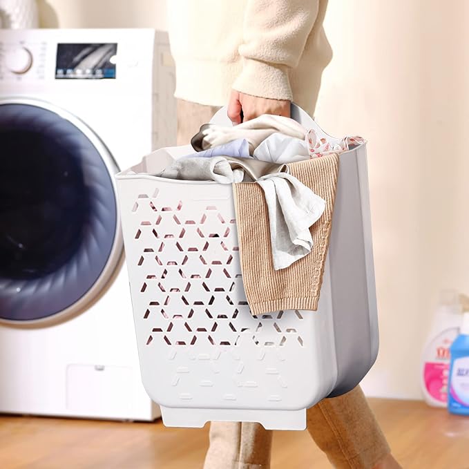 Collapsible Laundry Basket 2Pack,Space-Saving Hanging Clothes Hamper,White | Small plastic hamper, hung on wall/door. Ventilated, slim & portable. Narrow for bathroom, kitchen, travel, dorm, nursery. - Image 5