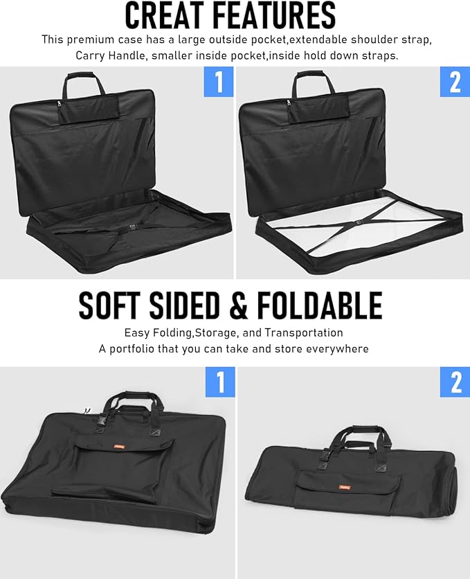 Nicpro Art Portfolio Bag 20 x 26 in, Nylon Artist Carrying Bag Waterproof | Soft Sided Bag, Adjustable Shoulder Strap, Storage Case for Artwork Sketch Drawing Canvas Photography Poster Solar Panel - Image 3