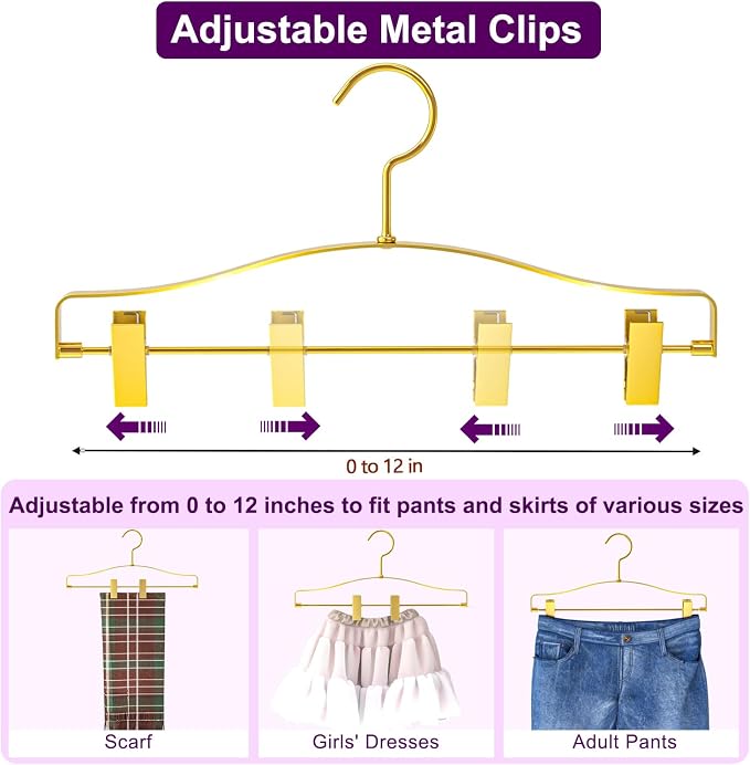 Wide Thickened Pants Hangers, Upgraded 2-in-1 Design Skirt Hangers, 10Pack | Non-Slip, Heavy Duty Shorts Hangers with 2 Adjustable Metal Clips for Pants, Skirt, Trousers, Jeans, Clothes - Image 3