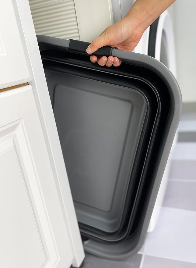 SAMMART 42L (11 Gallon) Collapsible Plastic Laundry Basket - Foldable Pop Up Storage Container/Organizer - Portable Washing Tub - Space Saving Hamper/Basket (1, Grey/Black) - Image 3