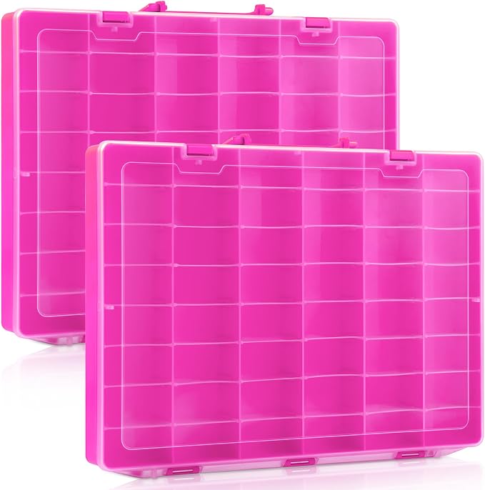 2 Pcs 48 Grids Plastic Bead Organizer Box with Divider, Pink by Juexica