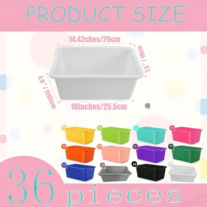 36 Pack Plastic Cubby Bins, Stackable Storage Bins with Adhesive Label Toy Book Organizer Baskets for Classroom, Library, Playroom, Home & Office Organization (Twelve Colors) - Image 2