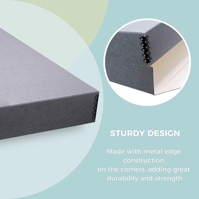Golden State Art, Drop Front Archival Storage Box, Gray, 20.75x24.75x3 Inch | Acid-Free Museum Box with Metal Edge Corner, for Storing Artwork Photos Documents Prints Arts And Crafts - Image 5