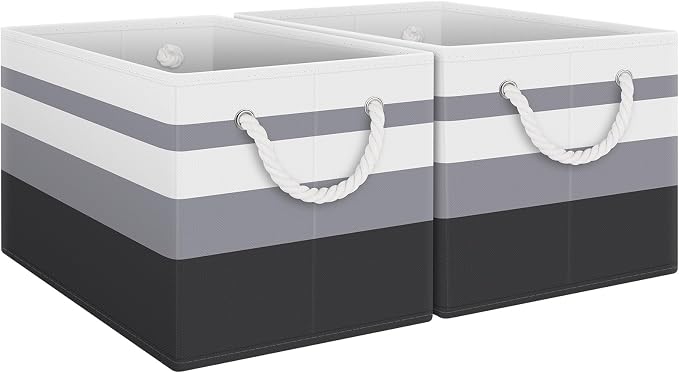 Storage Bins 2-Pack, Foldable Storage Baskets for Organizing Toys, Books, Shelves, Closet, Large Storage Box with Rope Handles, Sturdy Organizer Bins,Gradient Grey by Fabtotes