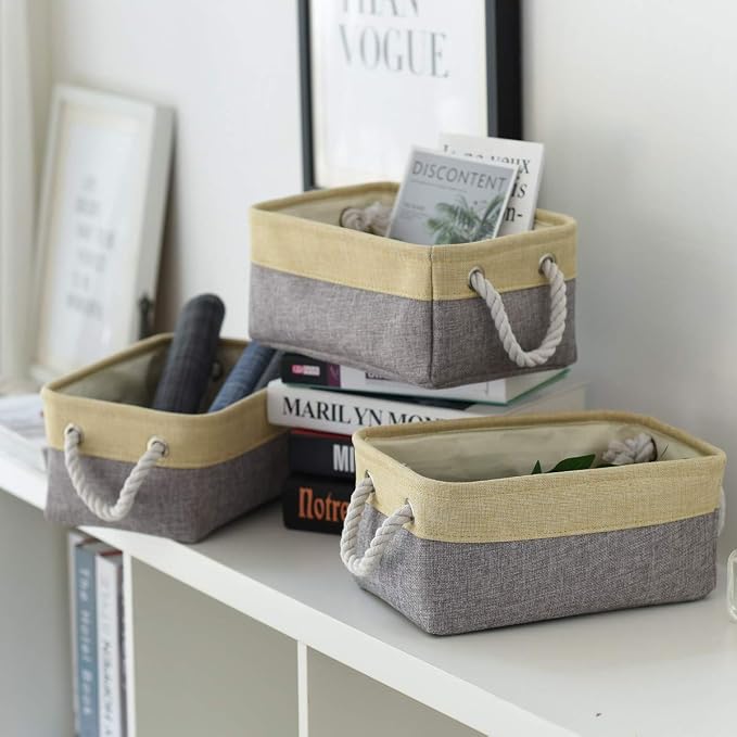 Fabric Storage Baskets for Organizing(6 Pack) Small Baskets for Shelves,storage, Laundry, Nursery, Closets, Decorative Baskets for Gifts Empty (Grey & gold, 11.8” x 7.8” x 5.1”) - Image 4