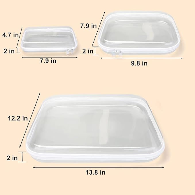 6PCS Clear Hard Shell Zipper Case 13.8 * 11.8 * 2 IN (White) | Transparent shell for easy item access. Works as cosmetic bag, toy pouch, diaper organizer and pencil case. - Image 7