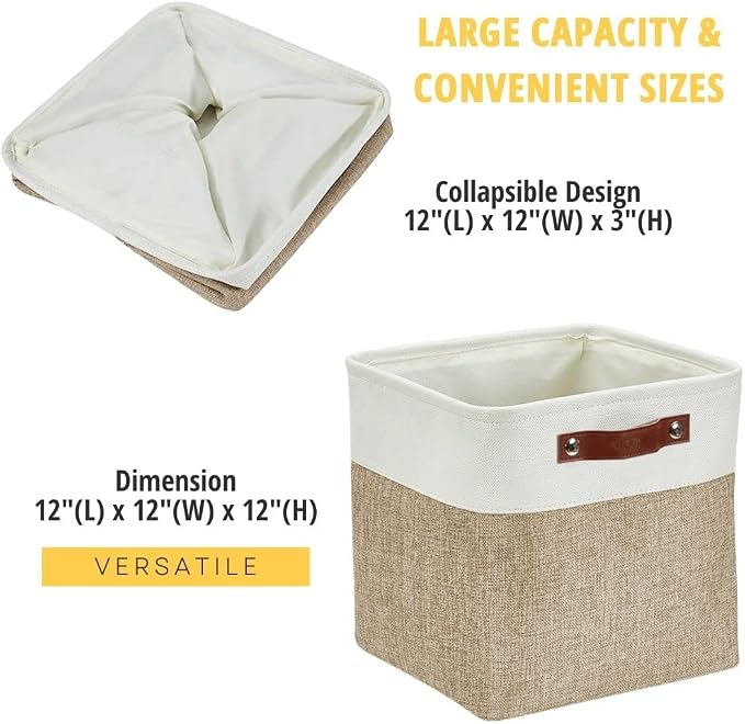 DECOMOMO Cube Storage Bin 12x12, Fabric Storage Bins | 4 Pack, Storage Baskets for Shelves, Kallax Storage Cubes (Beige & White) - Image 4