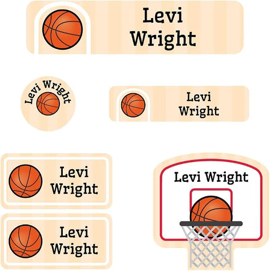 Name Bubbles - Custom Daycare Name Labels (99 Labels - 5 Sizes) Personalized Waterproof Name Stickers for Clothing Tags, Toys, Books, Water Bottles, Lunch Boxes, School, and Shoes (Basketball) by NameBubbles