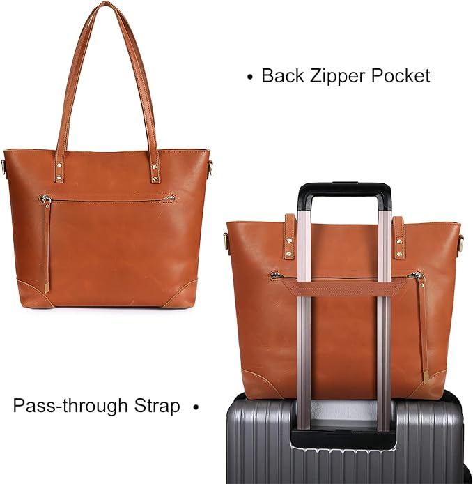 S-ZONE Vintage Genuine Leather Shoulder Bag Work Totes for Women Large | Top Grain Leather, Purse Handbag, Fits Laptop Documents, Luggage Sleeve, Multi Pockets, Work Travel Everyday - Image 5