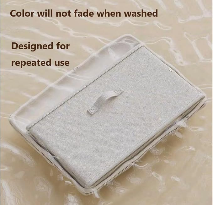 [3 Pack] Beige Cotton Linen Collapsible Storage Bins for Home Organization, Waterproof Fabric Foldable Organizer Boxes, 19.29 x 14.57 x 12.2 Inches, Zippered Flap & Handle (Extra Large) - Image 7