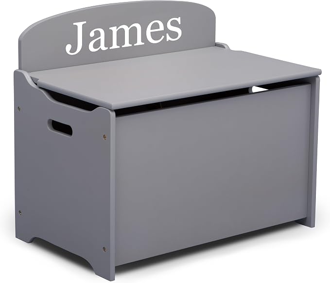 Delta Children Personalized MySize Deluxe Toy Box, Grey - Image 5