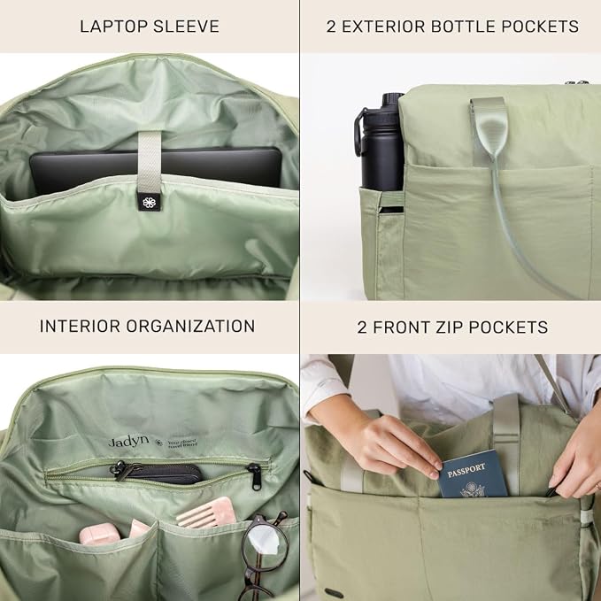 Austin Carry-On Travel Duffel Bag for Women, 18” Weekender Bag with Laptop Sleeve, Durable Material, and Trolley Sleeve, Ideal for Work, Gym, and Overnight Trips (Dusty Green) - Image 4