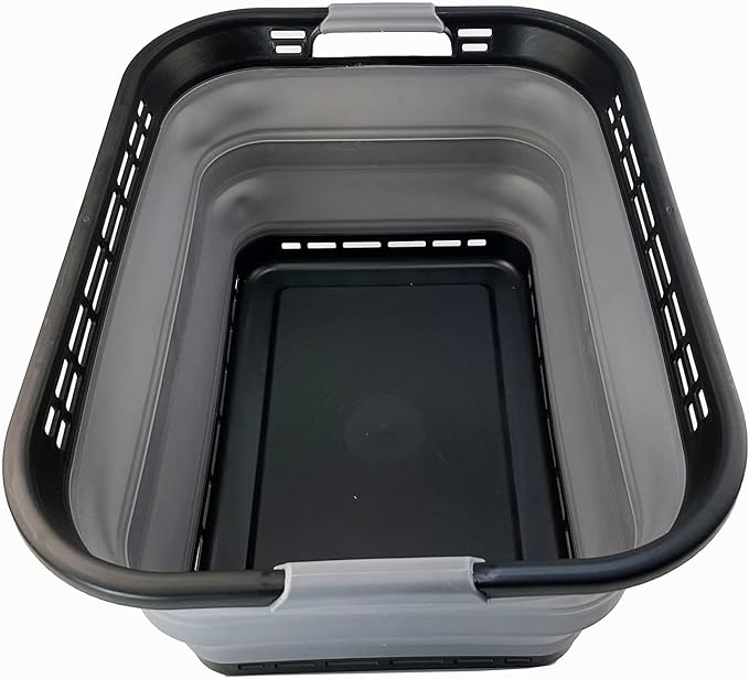 SAMMART 42L (11 Galloons) Collapsible Plastic Laundry Basket - Foldable Pop Up Storage Container/Organizer - Portable Washing Tub - Space Saving Hamper/Basket [BPA Free] (Black/Frost Grey) by SAMMART