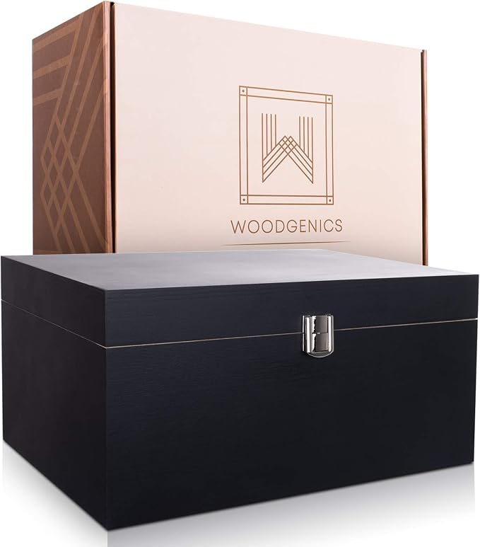 Large Wooden Storage Memory Gift Decorative Box with Hinged Lid (Black) - Image 2