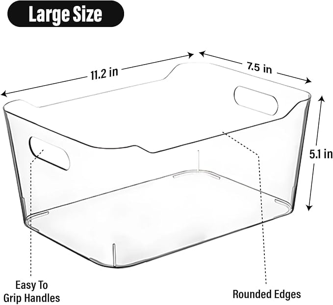 Clear Plastic Storage Bins for Kitchen Organization or Pantry Organizers and Storage, Freezer Fridge Organizer Storage Containers Bin for Organizing Refrigerator Medicine Closet Cabinet Organizers - Image 2