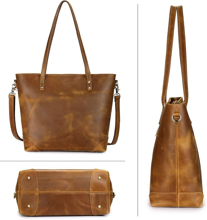 S-ZONE Vintage Genuine Leather Shoulder Bag Work Totes for Women Large | Top Grain Leather, Purse Handbag, Fits Laptop Documents, Luggage Sleeve, Multi Pockets, Work Travel Everyday - Image 7