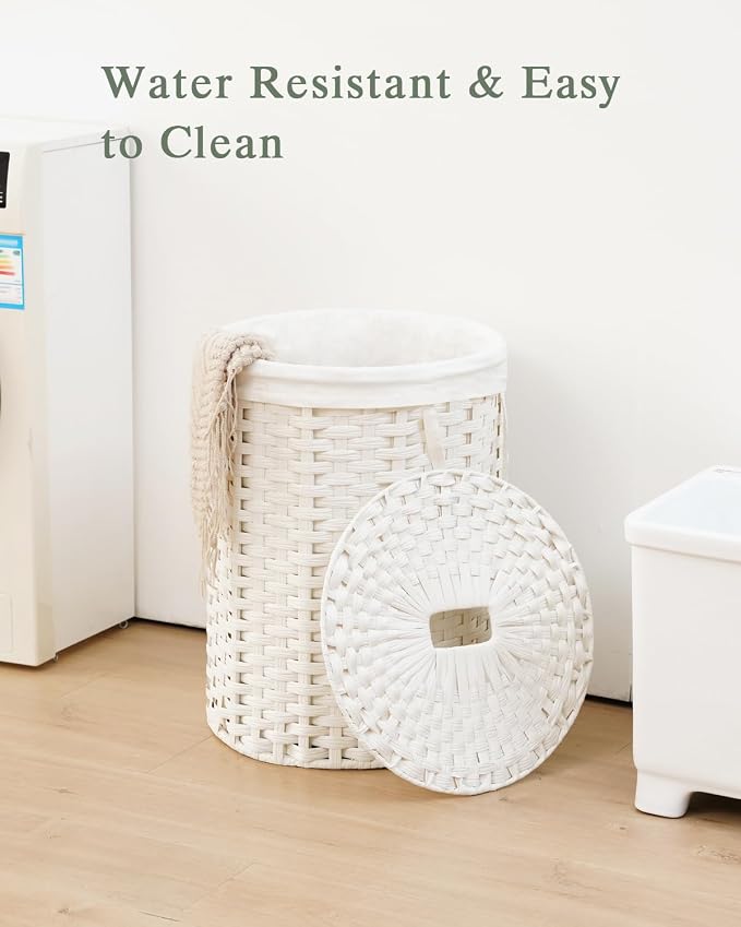 SETVSON Laundry Hamper with Lid Round Laundry Basket 23.8 Gal White | The lid hides dirty clothes, keeping spaces neat and fresh. 90 L Large Capacity, Stylish Design with Handles Easy Transport - Image 3