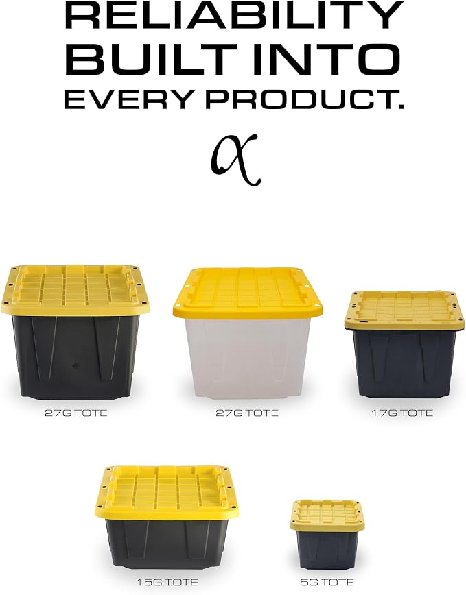 CX Heavy Duty 17-Gallon Stackable Plastic Storage Bins with Lids, 4 Pack | Storage totes for garage organization, Stackable containers, weather-resistant, snap lid, 12.5H x 18W x 26.9D, Black/Yellow - Image 8
