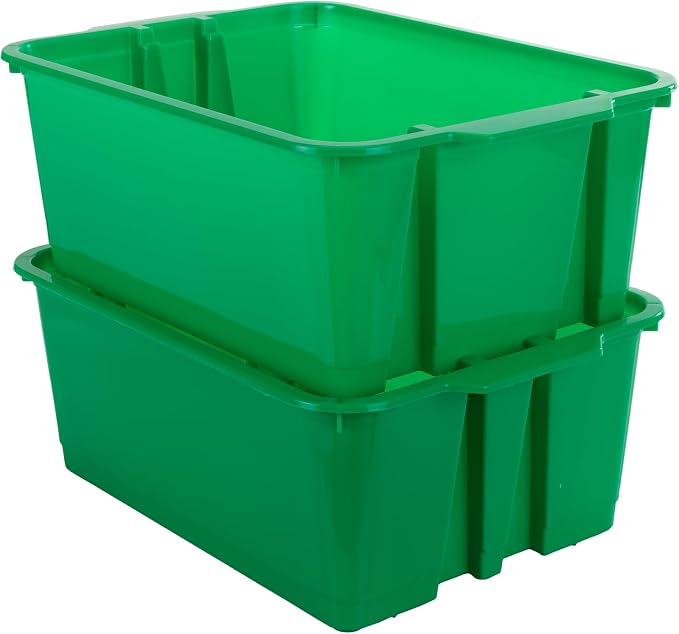 Really Good Stuff Stacking Bins, 14" x 10" x 5.75"-12-Pack, Green | Stackable Storage Plastic Bins for Classroom Organization, Home Storage, Office & Hospital Supplies - Image 3