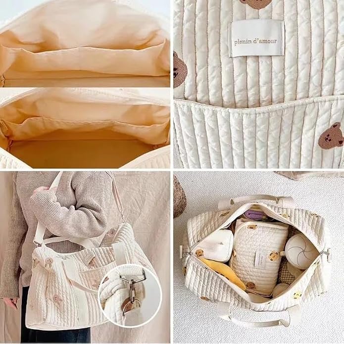 OZK Large Maternity Pack Baby Diaper Bags for Mommy Stroller Nappy Organizer Portable Boston Luggage Travel Changing Messenger Bags, Beige - Image 5