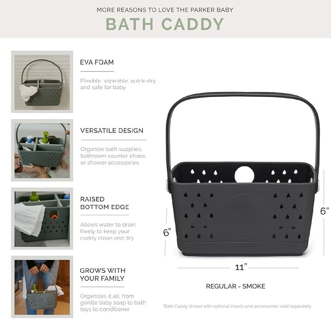 Parker Baby Co. Quick-Dry Bath Caddy Organizer with Handle - Smoke, Regular | BPA-free, food-grade shower caddy & bath organizer that stores toys and bath supplies in a sturdy, easy-carry handle design - Image 5