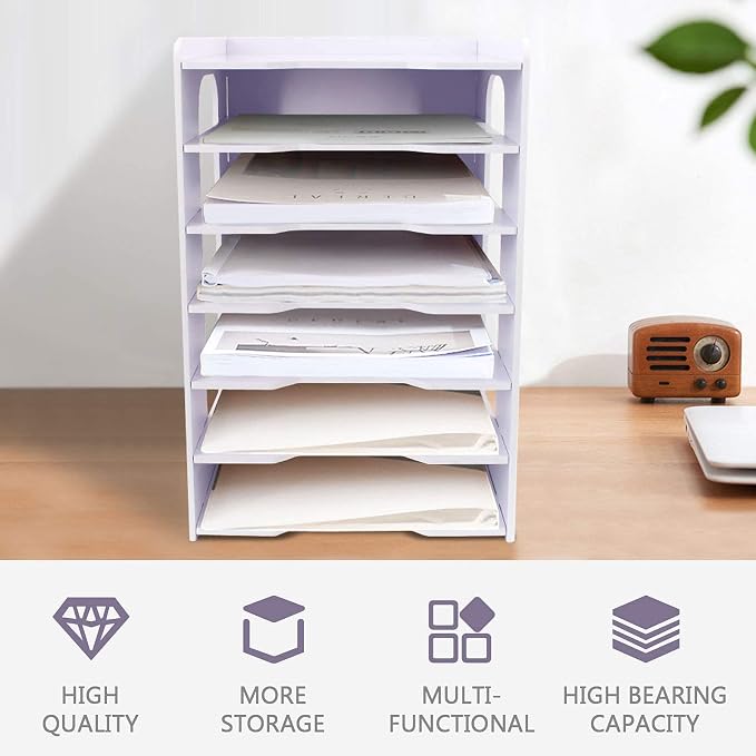 SONGWAY File Organizer for Desk - Desk Organizer for Document, Multifunctional 7 Tier Vertical File Holder, Paper Holder Organizer, Desktop File Organizer for Home Office School Decorations, White - Image 5