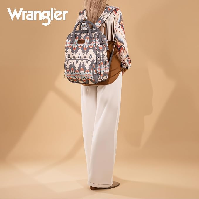 Montana West Wrangler Aztec Callie Diaper Bag Backpack with Stroller Straps Western Organized Multifunction Baby Travel Bag WG2210-9110GY - Image 6