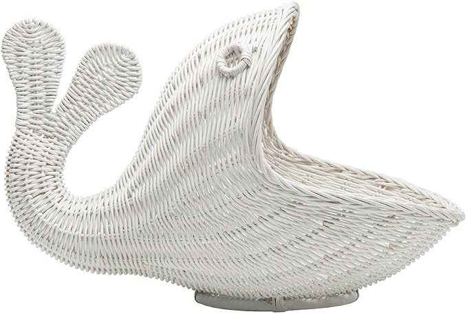KOUBOO Rattan Whale Storage Basket, Ocean Theme Organizer, White Wicker Bin | Playful ocean-inspired design, spacious storage capacity, handcrafted wicker texture, charming accent for kids’ spaces - Image 3