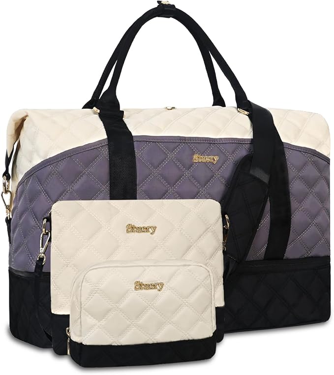 Weekender Bag, Large Travel Duffel Bag for Women, Carry on Overnight Bag with Shoe Compartment and Toiletry Bags by Stuery