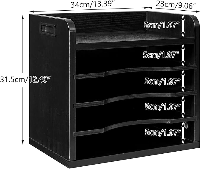 YMYNY Desktop File Organizer with Handle, Document Letter Mail Tray Sorter with 3 Adjustable Shelves, 5 Tiers Paper Holder for School Home Office Desk,Black,13.4 * 12.4 * 9.06" UHBC006B - Image 4