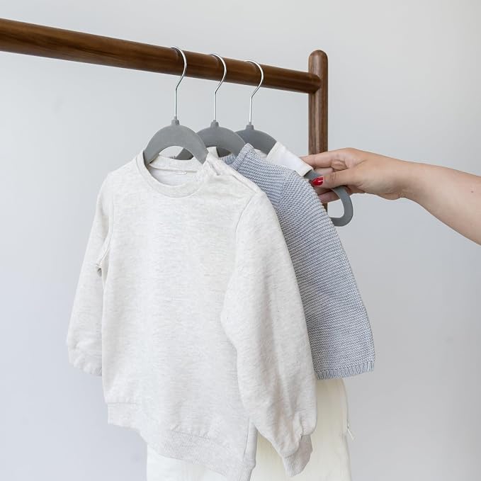 3 Sprouts Velvet Baby Hangers, Non Slip Slim, Dark Gray, 30 Pack | Non-slip velvet, Notched shoulders, 360-degree swivel hook, 11.75 x 8 in, Infant and toddler clothes, Soft colors for nursery - Image 4