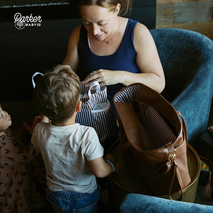 Parker Baby Co. Willow Tote, Vegan Leather Diaper Tote & Removable Insert | Stylish diaper tote bag with removable insert, changing pad and stroller hooks create a polished work-to-baby carryall - Image 2