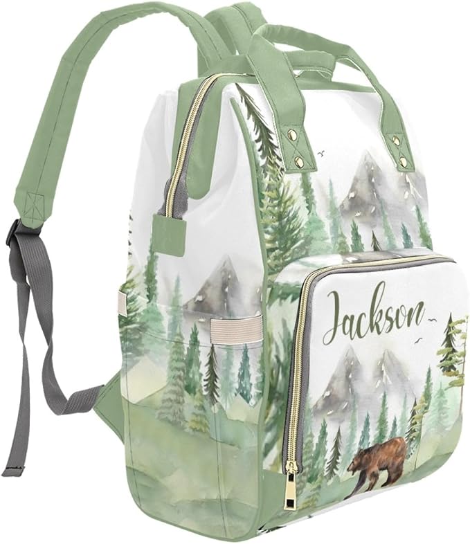 Custom Diaper Bag Backpack with Name Personalized Woodland Bear Nappy Bag for Mommy Mother's Day Gift Customized Adjustable Shoulders Nursing Bag Daypack - Image 3