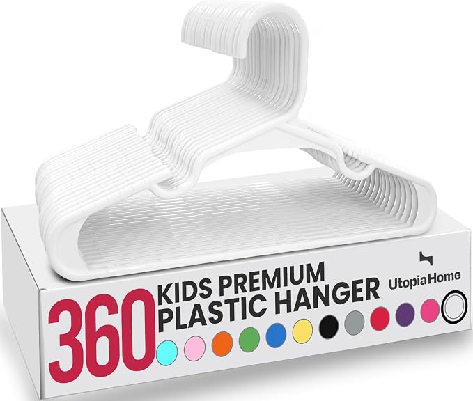 Utopia Home Kids Hangers 360 Pack – 11.5 Inch Baby Closet Hangers White | Plastic baby hangers | Fits children's & infant clothes | Gentle on delicate garments by UTOPIAHOME