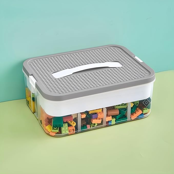 Toys Organizer Storage Case for Lego Box Kids Toy Stackable Building Blocks with Lids Bins Adjustable Lego Storage Containers Plastic Toy Box Grey 1 Layer by joyingbaby