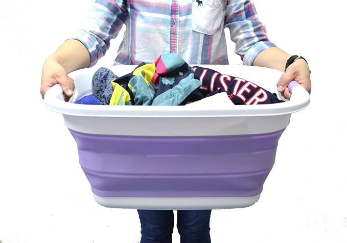 SAMMART 31L (8.1 gallon) Collapsible Plastic Laundry Basket - Foldable Pop Up Storage Container-Portable Washing Tub - Space Saving Hamper/Basket, Water capacity: 23L (6 gallon) (1, Lt. Purple) - Image 5