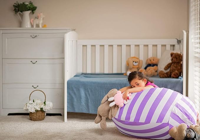 WEKAPO Stuffed Animal Storage Bean Bag Chair Cover for Kids | Stuffable Zipper Beanbag for Organizing Children Plush Toys Large Premium Cotton Canvas (Purple, XX-Large) - Image 7